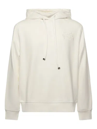 Etro Cotton Sweatshirt With Embroidered Monogram In Neutral