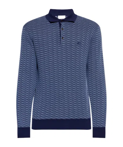 Etro Pegaso Embroidered Knitted Polo Shirt In Blue