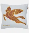 Etro Pegaso Embroidered Linen Cushion In Light Blue