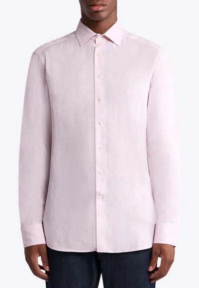 Etro Pegaso Embroidered Linen Shirt In Pink