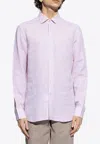 Etro Pegaso Embroidered Long-sleeved Linen Shirt In Pink