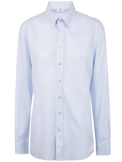 Etro Pegaso Embroidered Long-sleeved Shirt In Blue