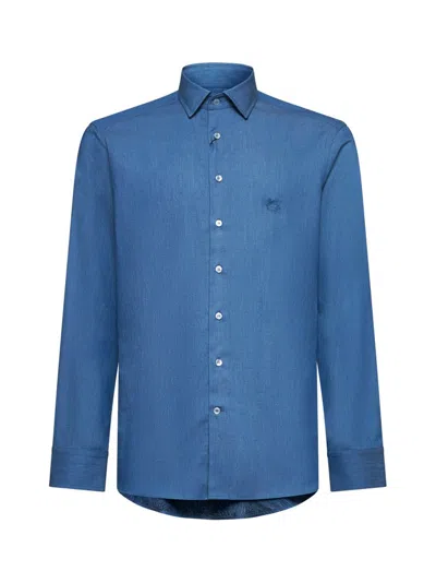Etro Cotton Shirt With Pegaso In Blue