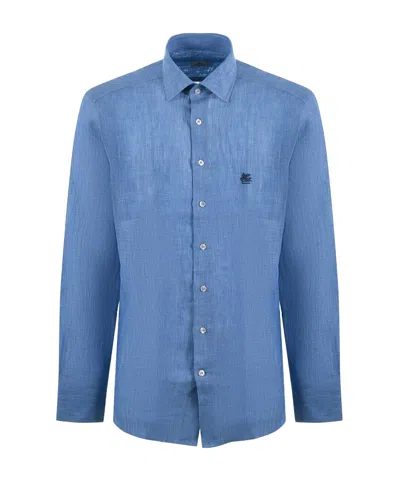 Etro Pegaso-embroidered Long-sleeved Shirt In Blue