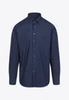 Etro Pegaso Embroidered Long-sleeved Shirt In Blue