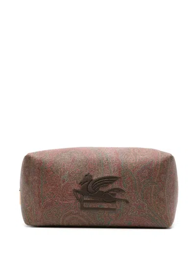 Etro Pegaso-embroidered Paisley-print Wash Bag In Orange