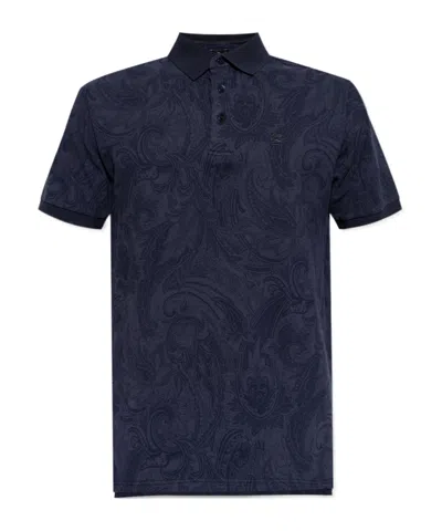 Etro Paisley-print Cotton Polo Shirt In Blue