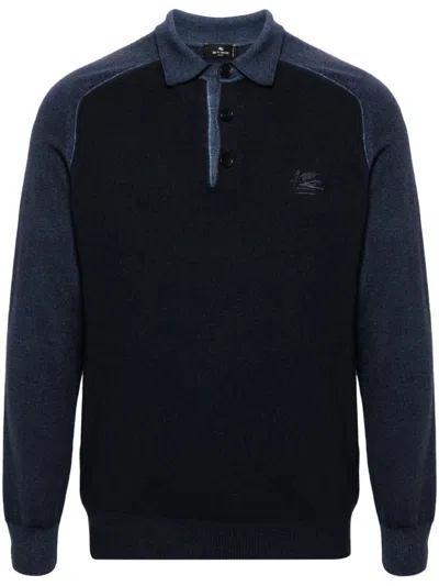 Etro Pegaso-embroidered Polo Shirt In Blue