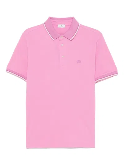 Etro Pegaso-embroidered Polo Shirt In Pink