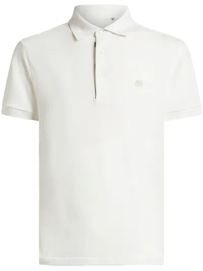 Etro Plain-coloured Cotton Polo Shirt With Printed Details In White