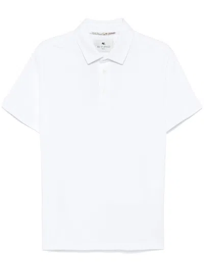 Etro Men Pegaso-embroidered Polo Shirt In White
