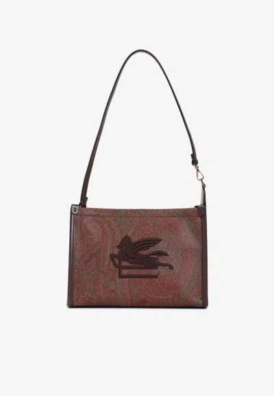 Etro Pegaso-embroidered Pouch In Brown