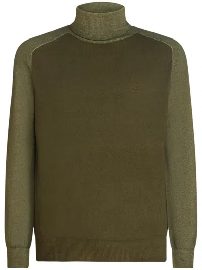 Etro Pegaso-embroidered Roll-neck Jumper In Green