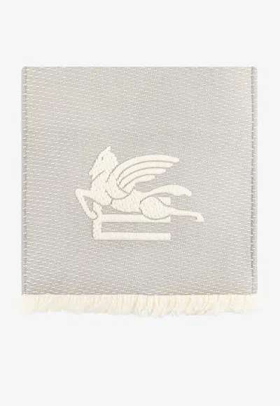 Etro Pegaso Embroidered Scarf In Gray