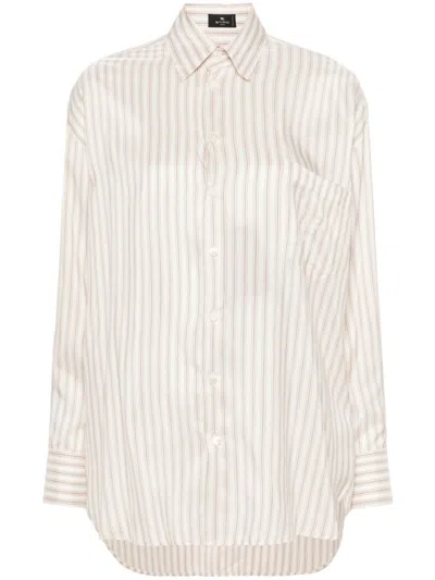 Etro Women Logo Embroidery Striped Shirt In White