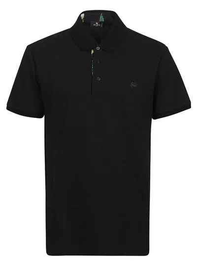 Etro Pegaso Embroidered Short-sleeved Polo Shirt In Black