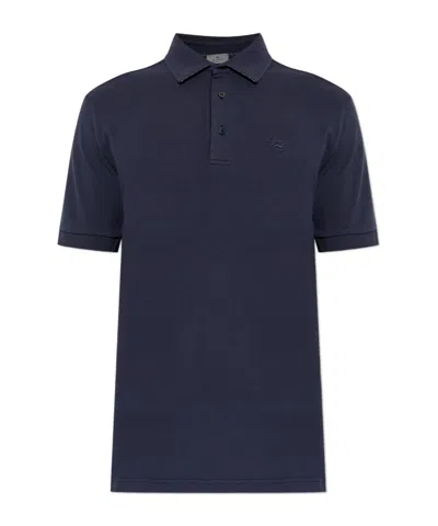 Etro Pegaso Embroidered Short-sleeved Polo Shirt In Black