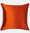 Etro Pegaso Embroidered Silk Cushion In Orange