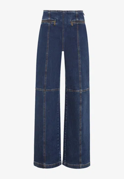 Etro Pegaso-embroidered Straight-leg Jeans In Blue