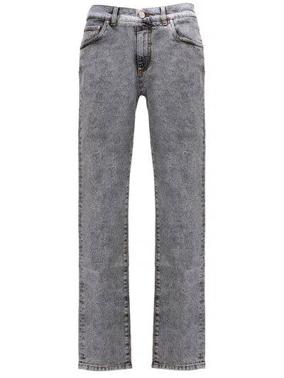 Etro Pegaso Embroidered Straight Leg Jeans In Grey