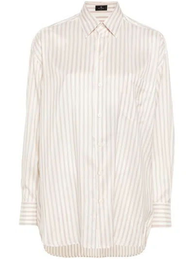 Etro Pegaso-embroidered Striped Shirt In Multicolour