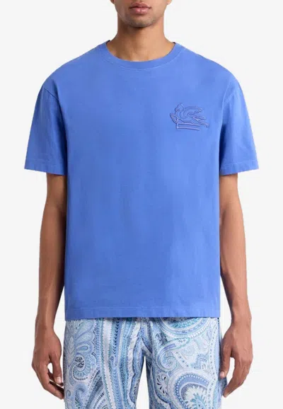 Etro Pegaso Embroidered T-shirt In Blue