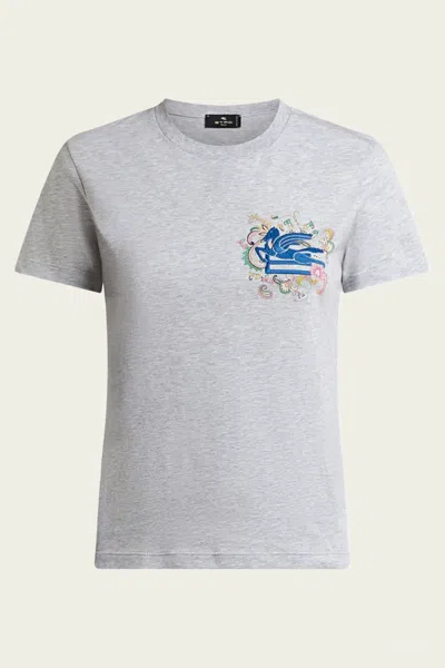 Etro Pegaso Embroidered T-shirt In Grey