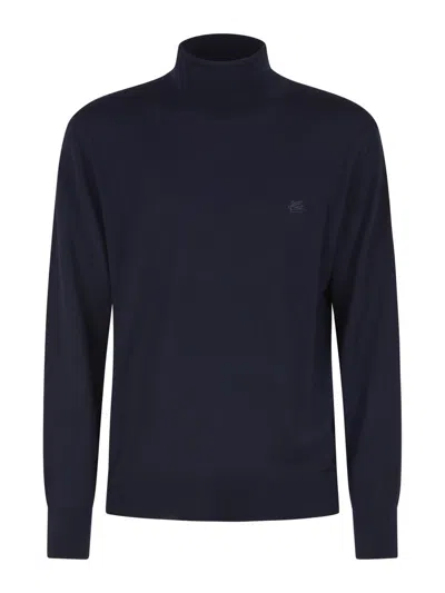 Etro Wool Turtleneck Sweater In Navy