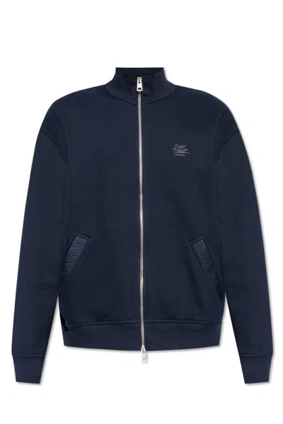 Etro Pegaso Embroidered Turtleneck Sweatshirt In Navy