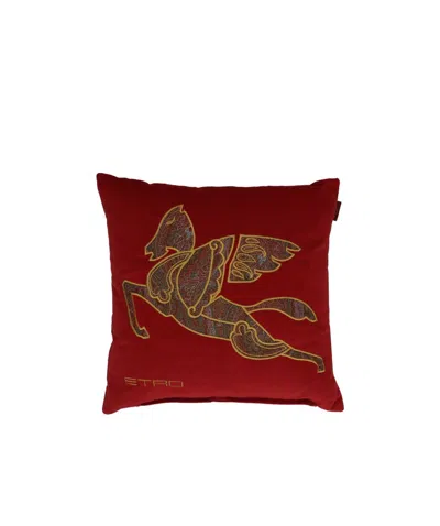 Etro Pegaso-embroidered Velvet Cushion In Red