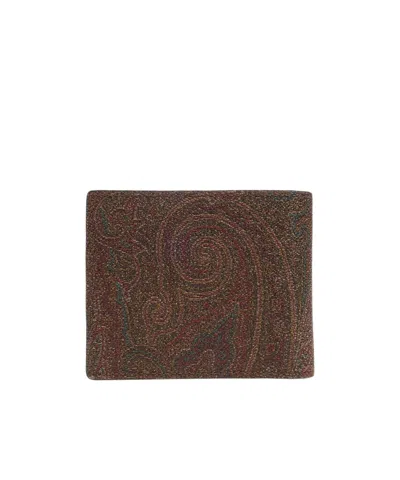 Etro Pegaso Embroidered Wallet In Brown