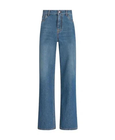Etro Pegaso-embroidered Wide-leg Jeans In Blue