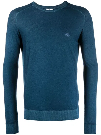 Etro Pegaso-embroidered Wool Jumper In Blue