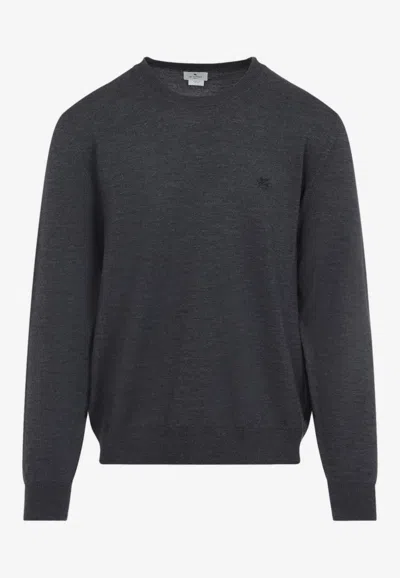 ETRO PEGASO-EMBROIDERED WOOL SWEATER