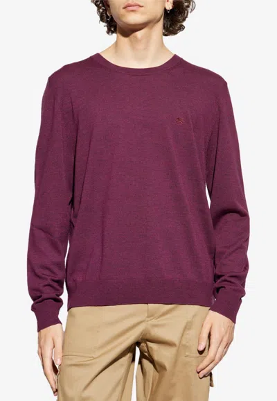 Etro Embroidered Pegaso Wool Sweater In Purple