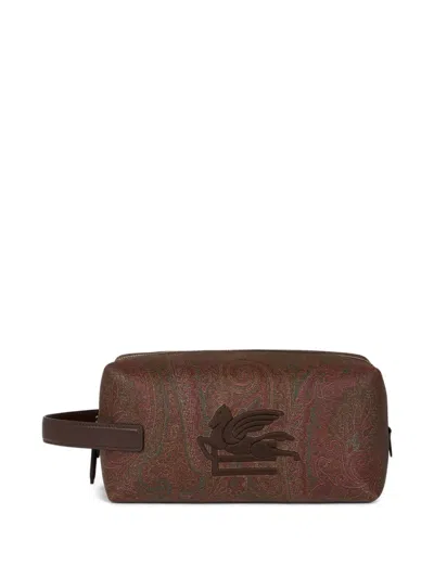 Etro Pegaso Embroidery Arnica Pouch In Brown