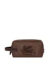 Etro Small Arnica Pouch With Pegaso Embroidery In Brown