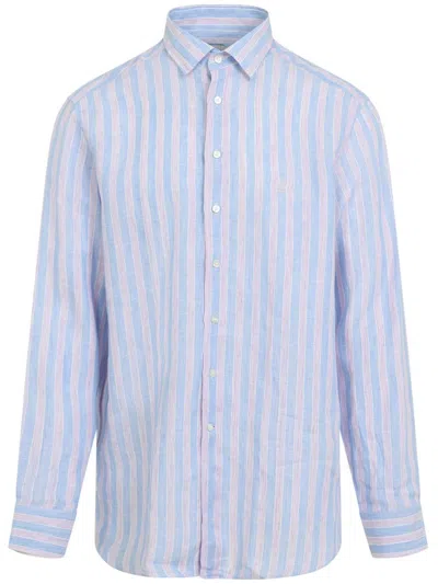 ETRO PEGASO EMBROIDERY LINEN STRIPED SHIRT