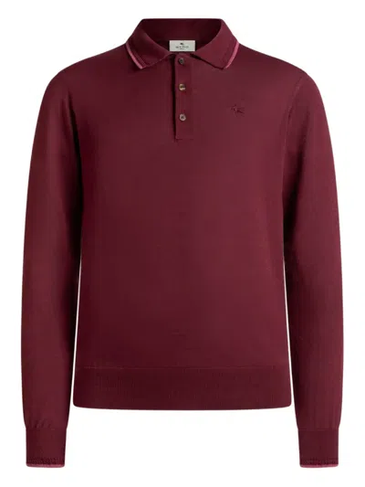 Etro Pegaso-embroidery Polo Shirt In Burgundy