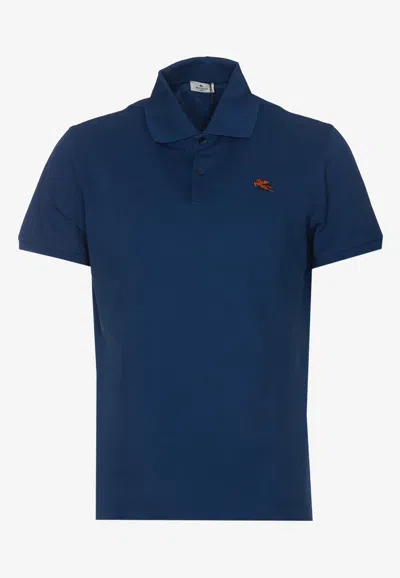 Etro Pegaso-embroidery Polo T-shirt In Blue
