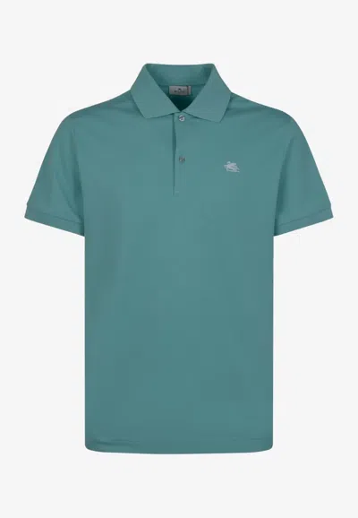 Etro Pegaso-embroidery Polo T-shirt In Blue