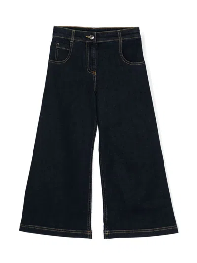 Etro Kids' Pegaso-embroidery Wide-leg Jeans In Blue