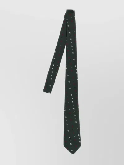 Etro 'pegaso' Floral Slim Tie With Accents In Green