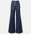 Etro Flared Jacquard Denim Jeans With Pegaso Buttons In Blue