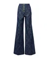 Etro Flared Jacquard Denim Jeans With Pegaso Buttons In Blue
