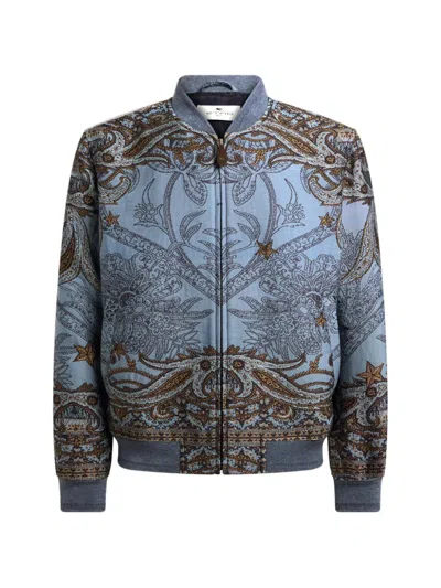 Etro Pegaso Jacquard Bomber Jacket In Blue