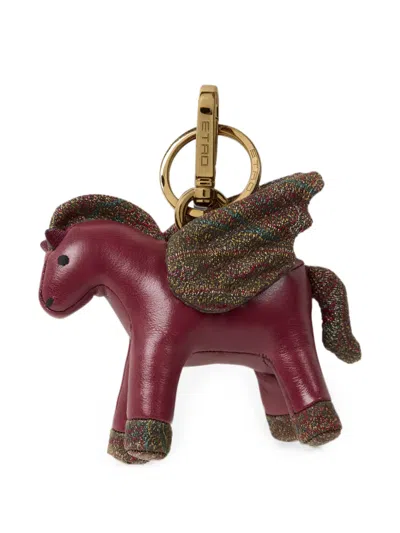 Etro Pegaso Leather Bag Charm In Orange