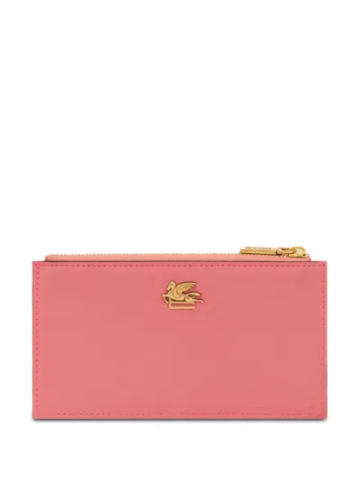 Etro Pegaso Leather Cardholder In Pink