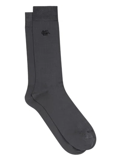 Etro Pegaso Logo Cotton Socks In Gray