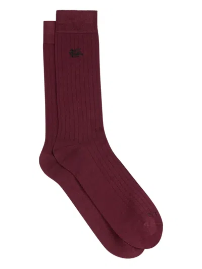 Etro Pegaso Logo Socks In Burgundy